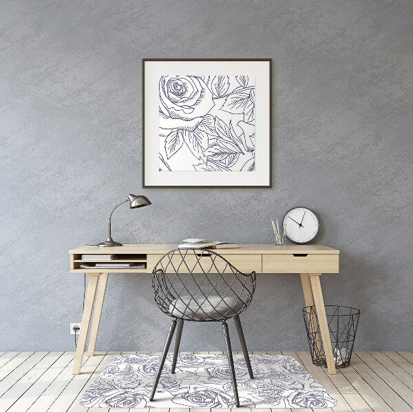 Office chair mat blue roses