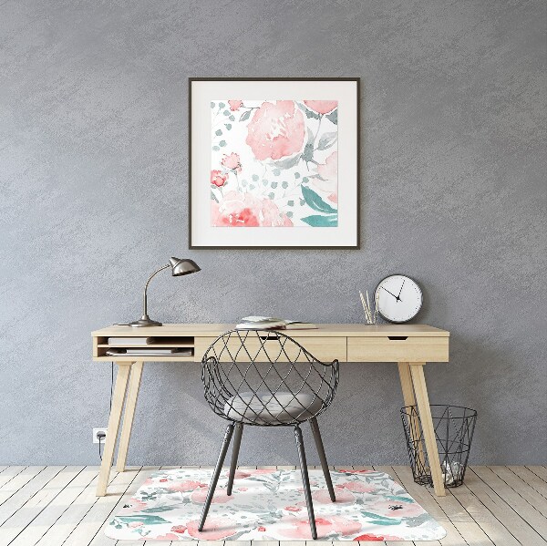 Desk chair mat painted poppies