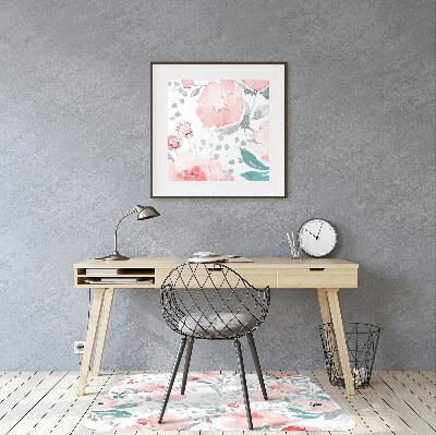 Desk chair mat painted poppies