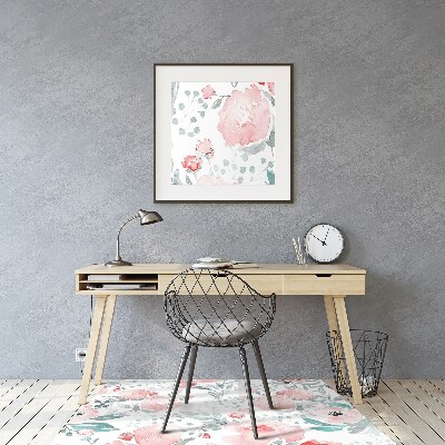 Desk chair mat painted poppies