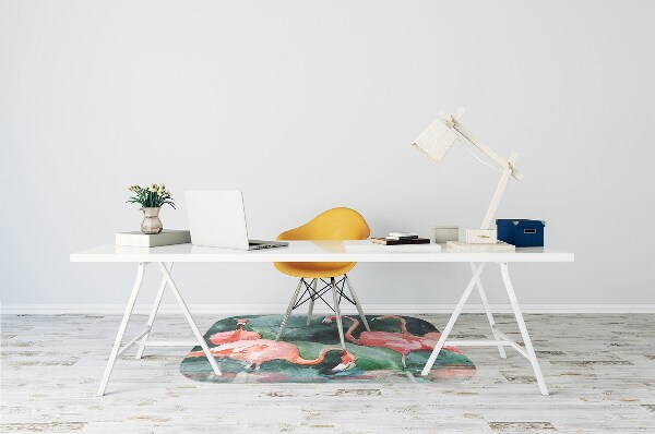 Office chair mat painted flamingos
