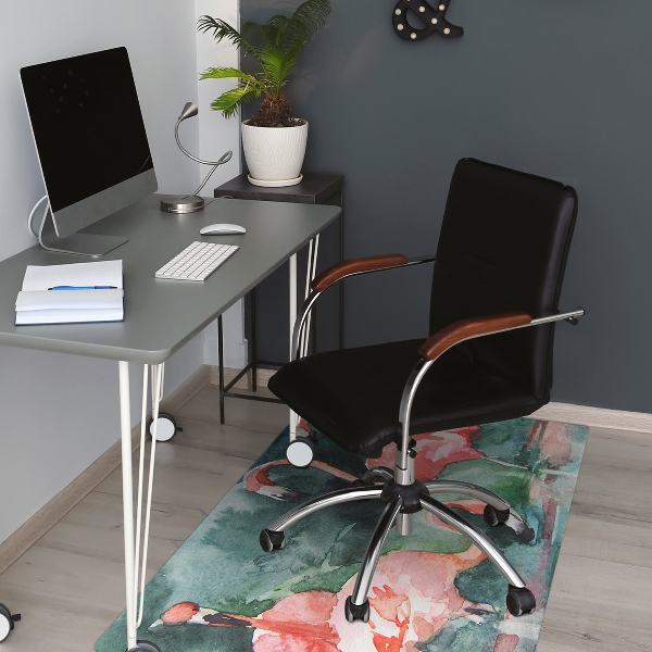 Office chair mat painted flamingos