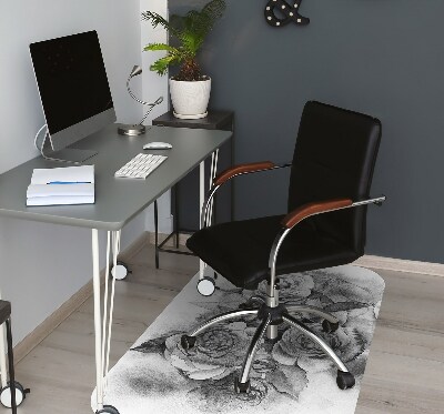 Office chair mat Black-and-white roses