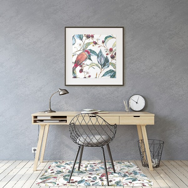 Chair mat floor panels protector Birds in raspberries