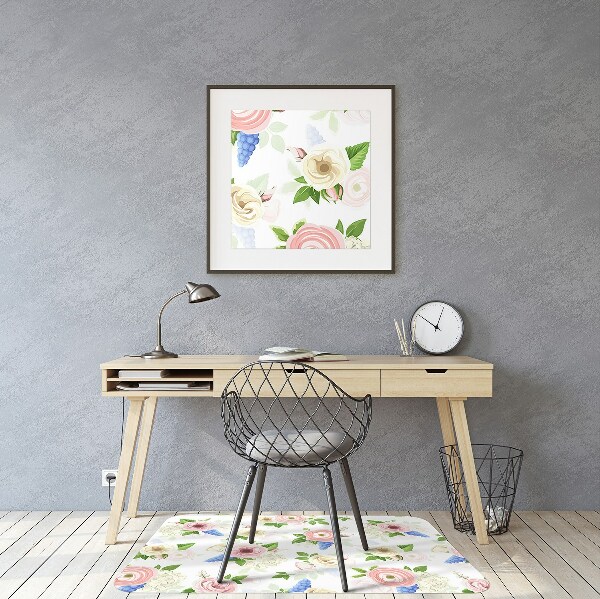 Office chair mat drawn flowers