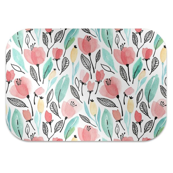 Office chair mat red flowers