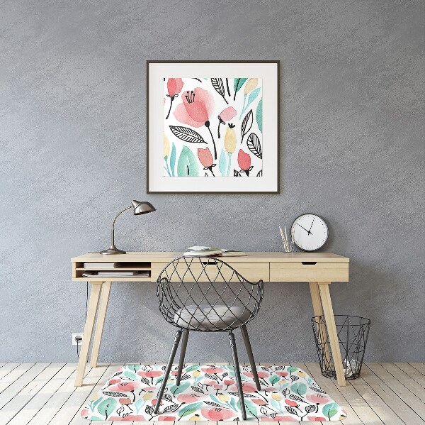 Office chair mat red flowers
