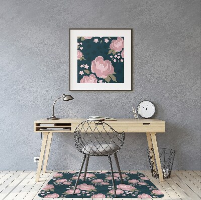 Desk chair mat pink flowers