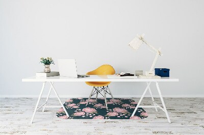 Desk chair mat pink flowers