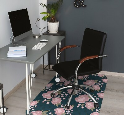 Desk chair mat pink flowers