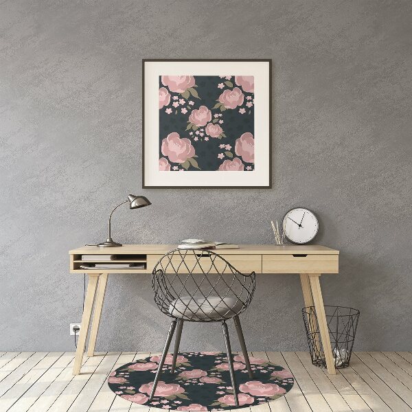 Desk chair mat pink flowers