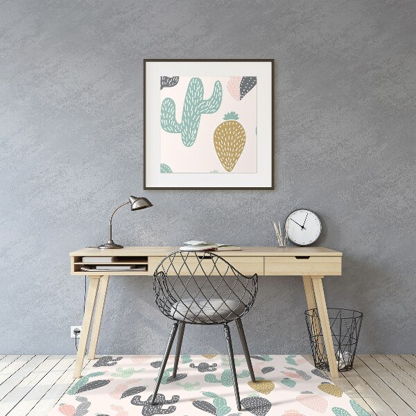 Chair mat floor panels protector colorful cacti