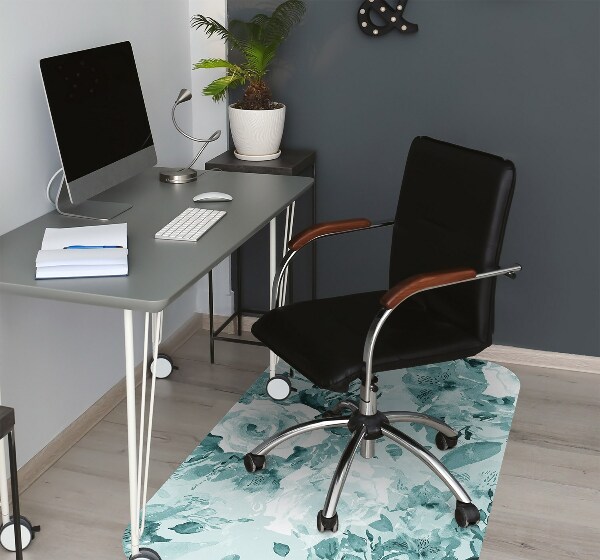 Office chair mat blue flowers