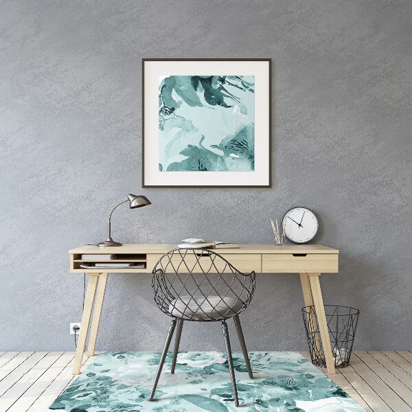 Office chair mat blue flowers