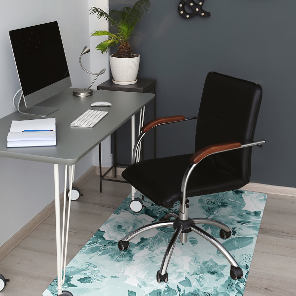 Office chair mat blue flowers