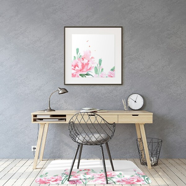 Desk chair mat pink flowers