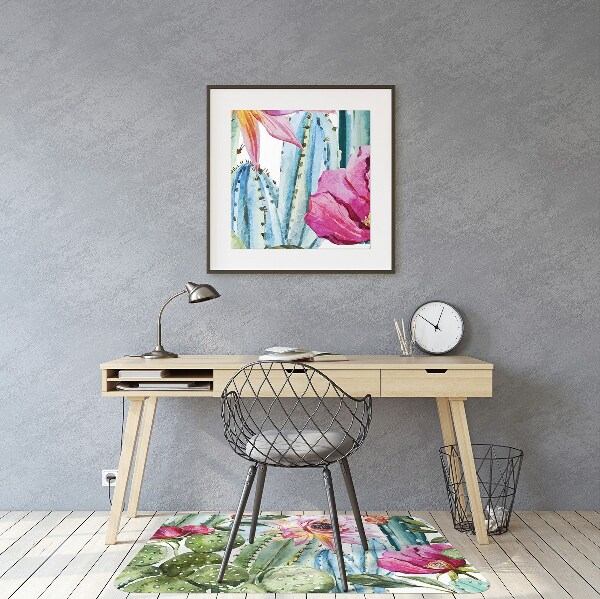 Chair mat floor panels protector colorful cacti