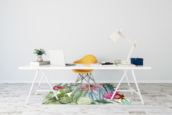 Chair mat floor panels protector colorful cacti