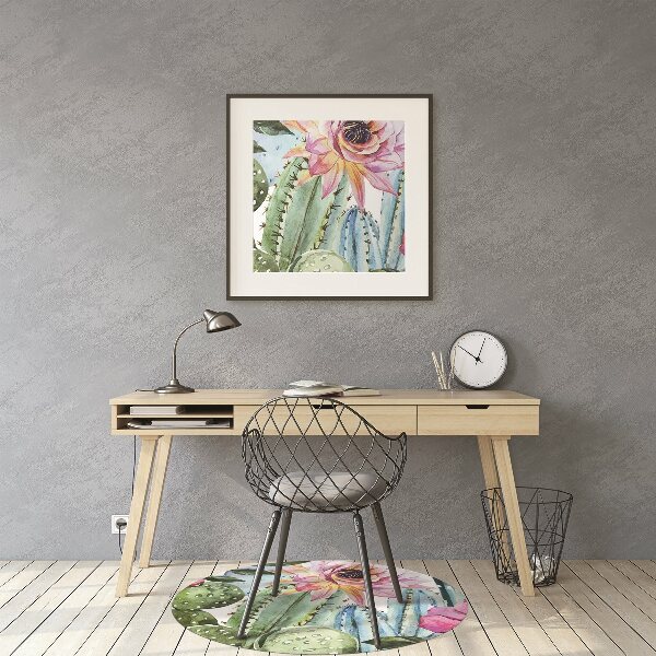 Chair mat floor panels protector colorful cacti