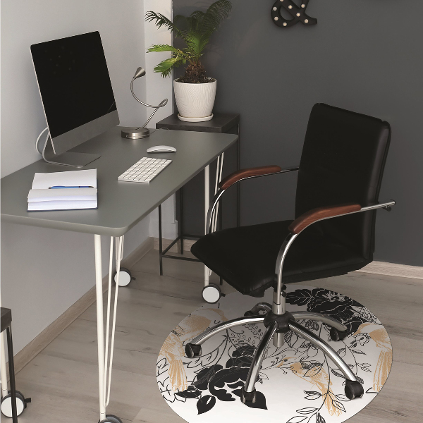 Desk chair mat golden birds