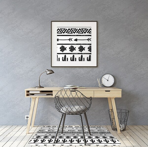 Office chair mat Boho black and white