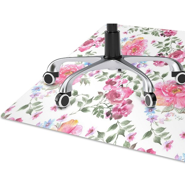 Desk chair mat pink flowers