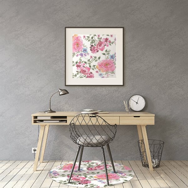 Desk chair mat pink flowers