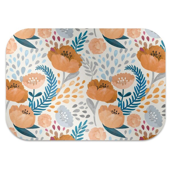 Desk chair mat painted poppies