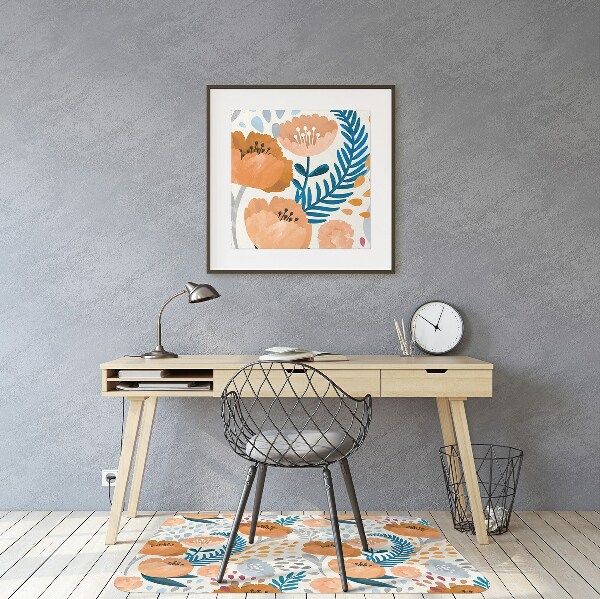 Desk chair mat painted poppies