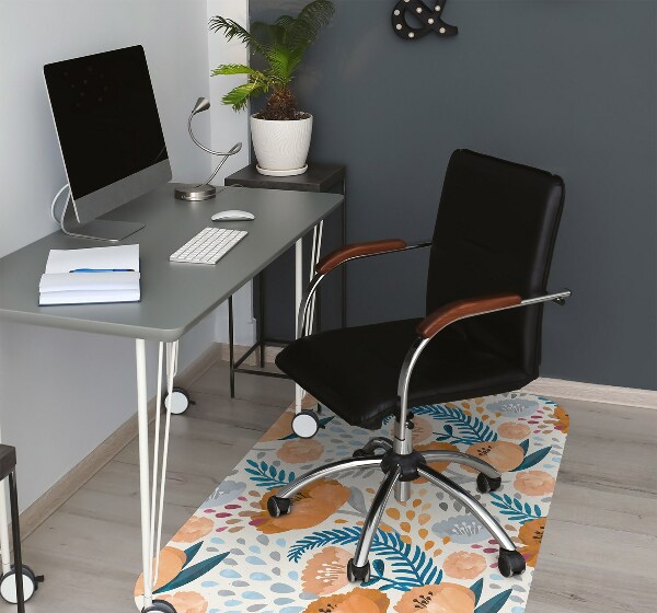 Desk chair mat painted poppies