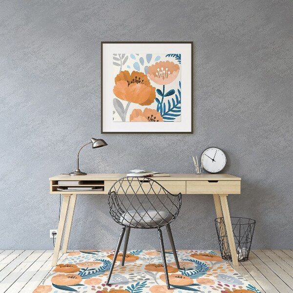 Desk chair mat painted poppies