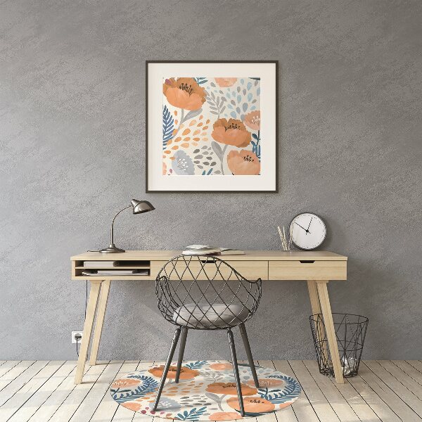Desk chair mat painted poppies