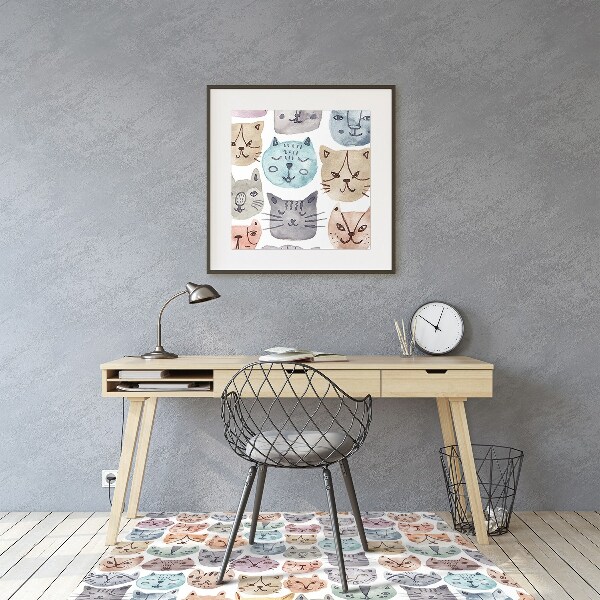 Desk chair mat cats watercolor