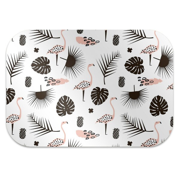 Office chair mat Leaves and flamingos