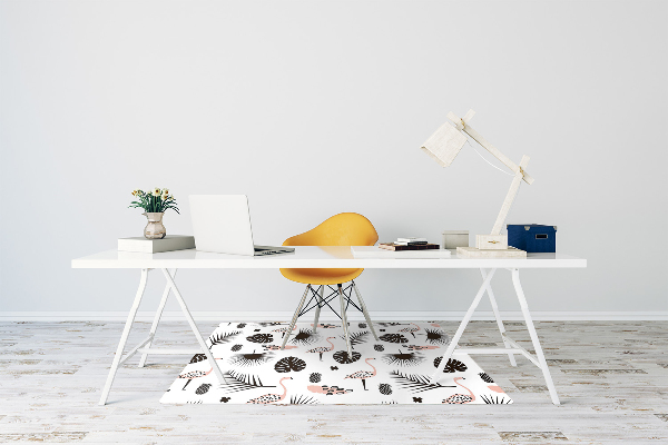 Office chair mat Leaves and flamingos