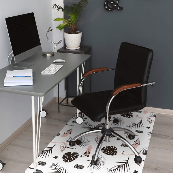 Office chair mat Leaves and flamingos