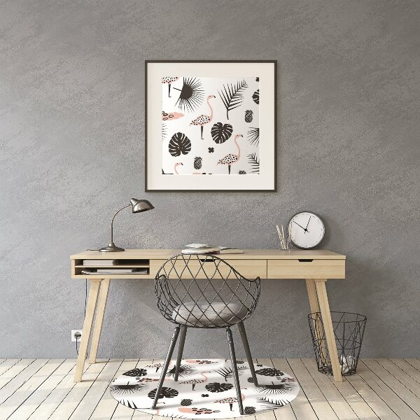 Office chair mat Leaves and flamingos