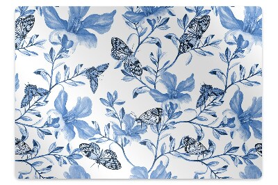 Office chair mat blue flowers