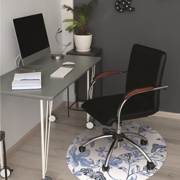 Office chair mat blue flowers