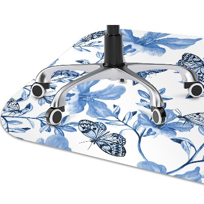 Office chair mat blue flowers