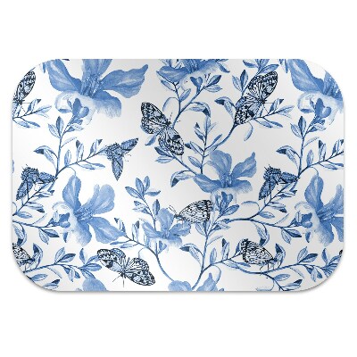 Office chair mat blue flowers