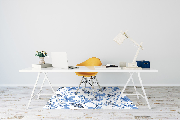Office chair mat blue flowers
