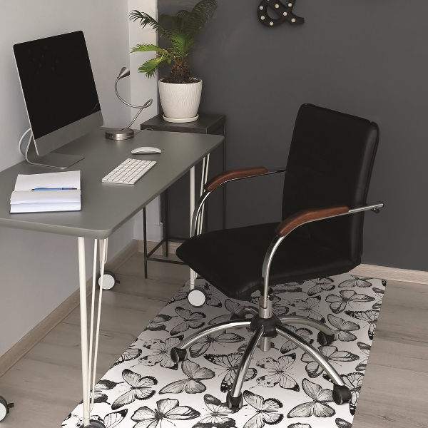 Office chair floor protector Black and white butterfly
