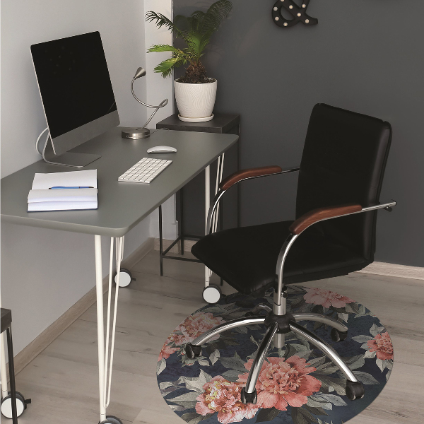 Chair mat floor panels protector red peonies