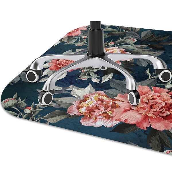 Chair mat floor panels protector red peonies