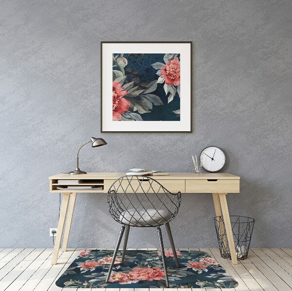 Chair mat floor panels protector red peonies