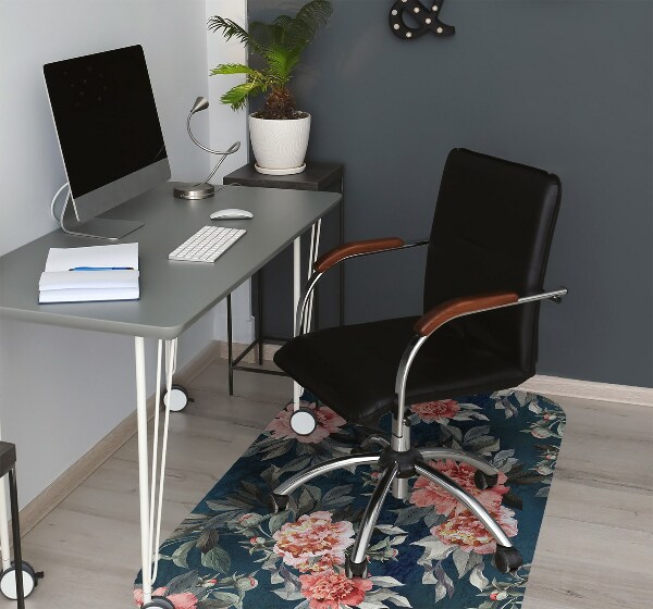Chair mat floor panels protector red peonies