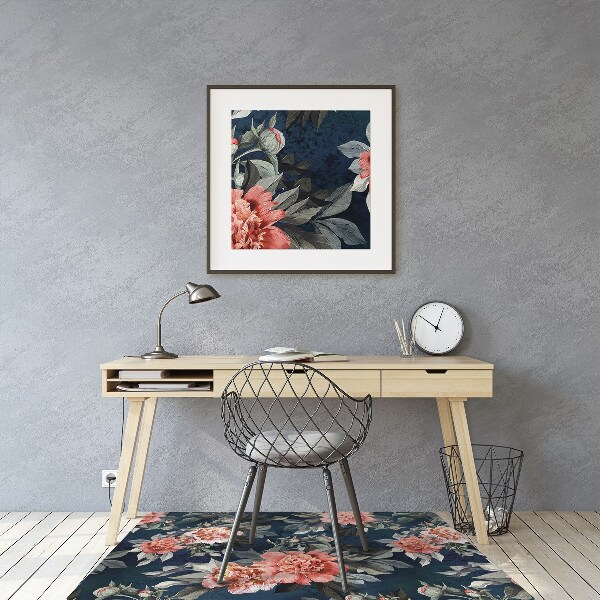 Chair mat floor panels protector red peonies