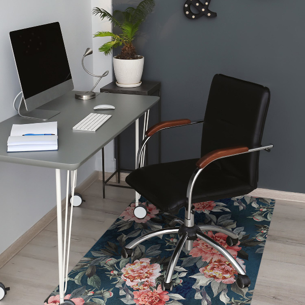 Chair mat floor panels protector red peonies