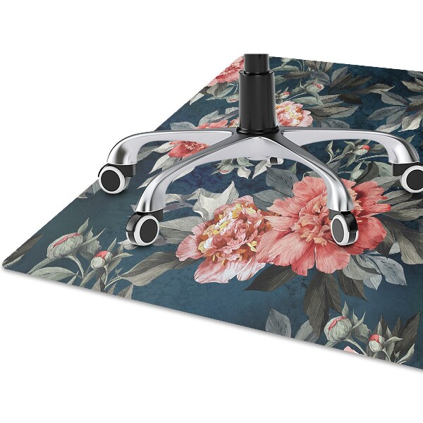 Chair mat floor panels protector red peonies